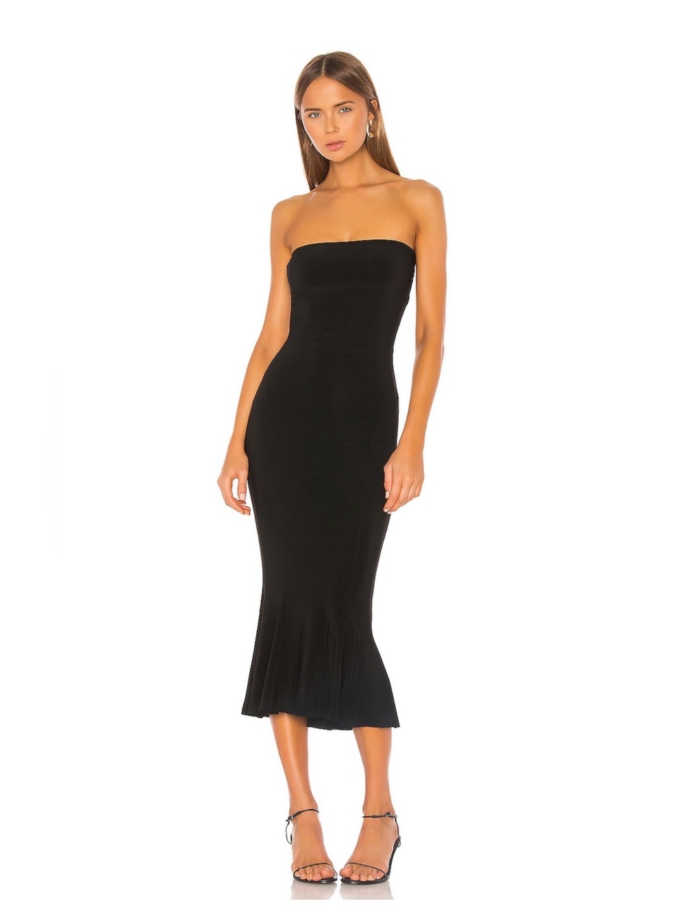 Strapless Black Midi Dress - Elegant Bodycon Silhouette